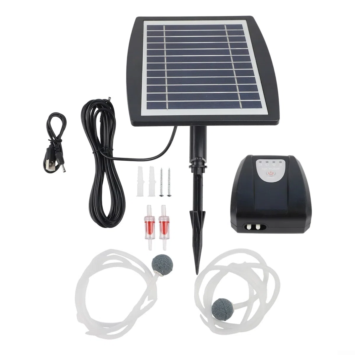 Pompa per ossigeno solare da 3 W con batteria da 2600 mAh per stagni e acquari all'aperto, aeratore ricaricabile tramite USB, dispositivo di aerazione silenzioso, nero (3 W 2600)