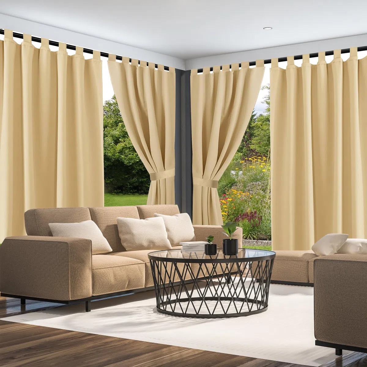 Tende Per Gazebo Esterno Impermeabile, Antivento, Antipolvere e Resistente Ai Raggi UV, 132x215 cm, Per Pergolati E Finestre (Beige x1 Pezzo)