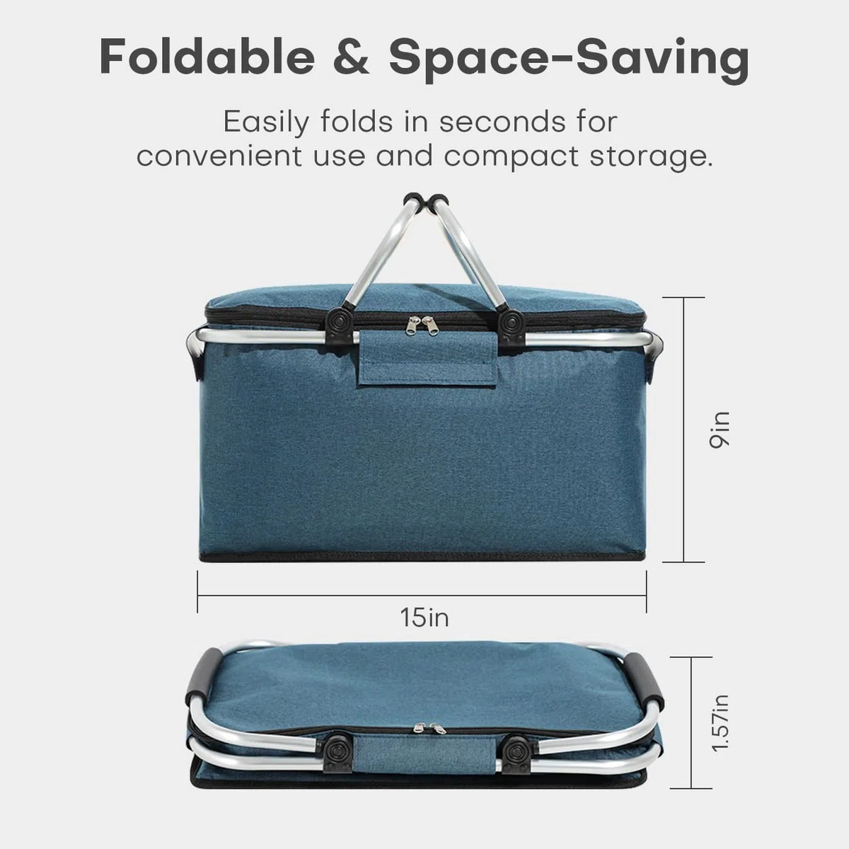 Cestino per la spesa, 20 l, pieghevole, per la famiglia, borsa per la spesa, isolante, per conservare il calore, con manici imbottiti, per viaggio/picnic/shopping (blu)
