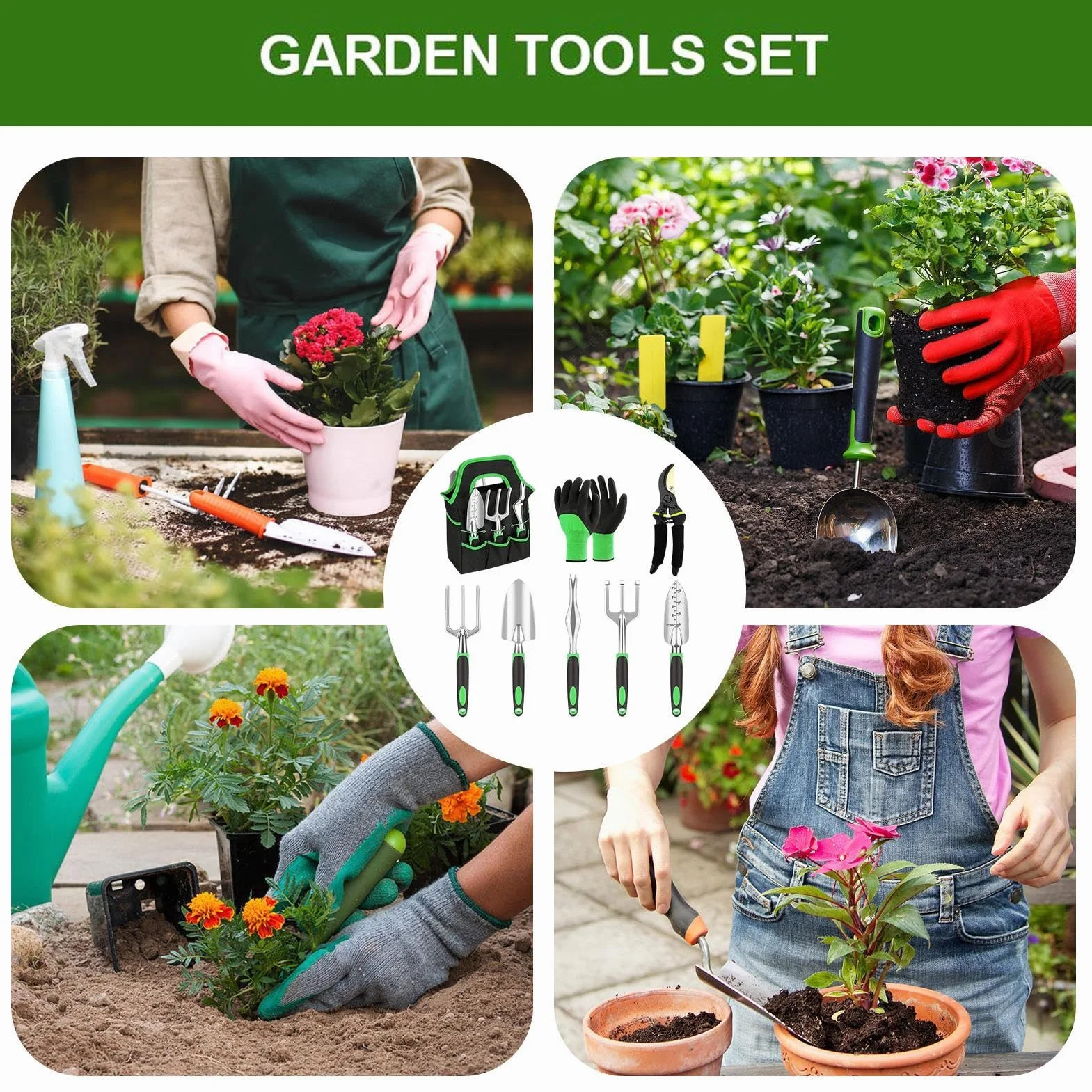 Attrezzi da Giardinaggio 8 Pezzi Acciaio Inossidabile Per Piante | Kit Manuali Da Giardino Fiorito Per Interno Esterno e Principianti Ideale per Scavo Diserbo e Trapianto