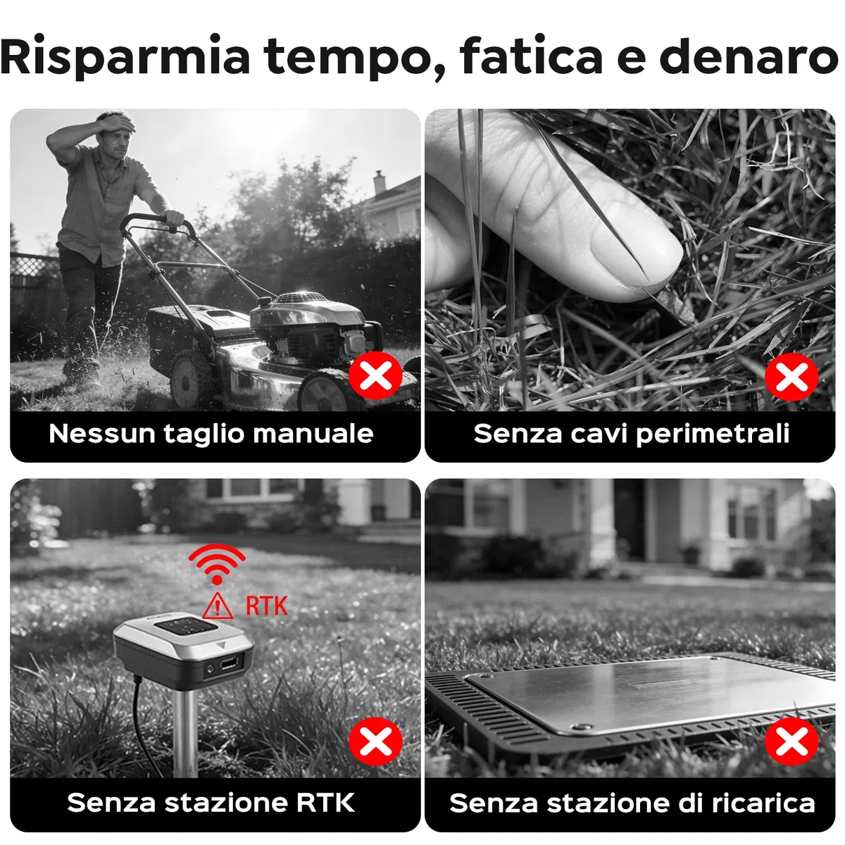 YARDCARE V3 robot tagliaerba senza cavo perimetrale, navigazione visiva, rilevamento di 150+ ostacoli e controllo tramite app, 50 dB, robot tagliaerba per giardini piccoli e medi, strisce magnetiche