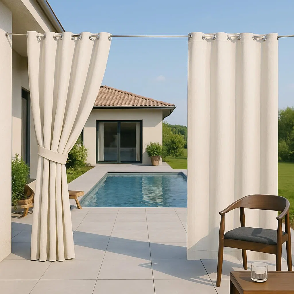 Byour3 -Tende Impermeabili per Esterno con Anelli in Metallo A Caduta Antimuffa - Tende Laterali Gazebo Oscuranti Tenda Parasole per Terrazzo Balcone Tela Solare Frangivista (Avorio, L.150x290H)