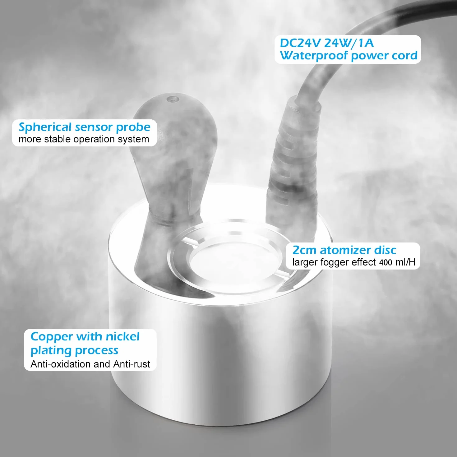 FITNATE Mist Maker Fogger, nebulizzatore ad ultrasuoni in alluminio, con dischi Fogger Ceramics per fontane, stagno, acquario, giardino, molti effetti Foggy ≥ 400 mL/H