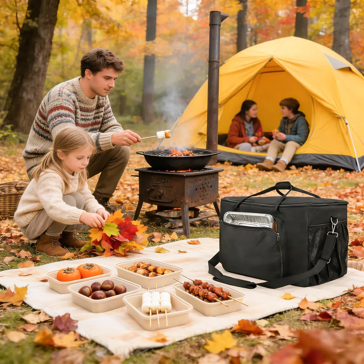Borsa per il trasporto per barbecue, impermeabile per Ninja Woodfire OO101EU OG701 OG751, 600D, in tessuto Oxford per esterni, con tasche per accessori da forno per pizza