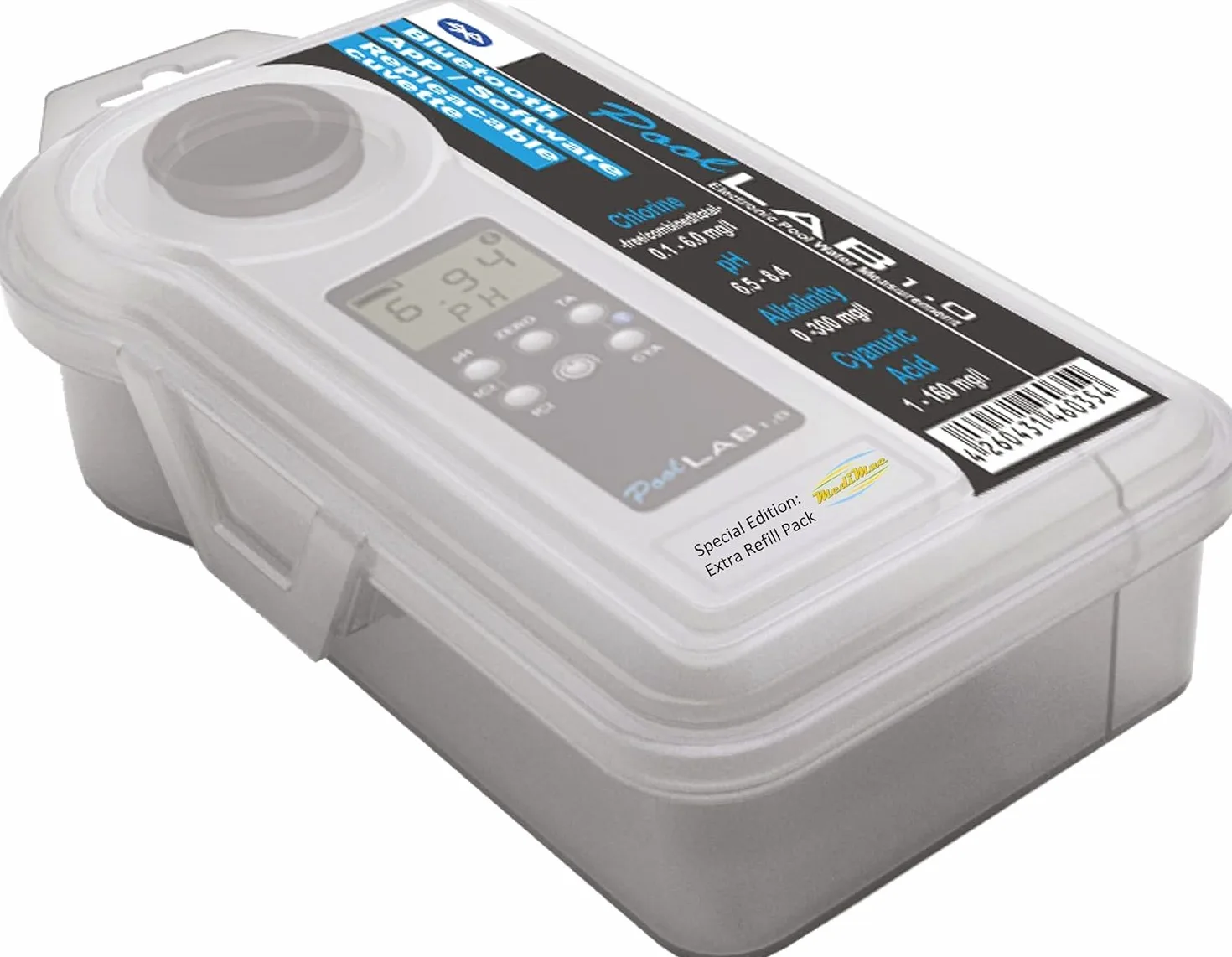 Photometro PoolLab 1.0 Special Edition 15 in 1: tester elettronico per l'acqua MediMuc - Photometro con 70 pastiglie di test + EXTRA Refillpack