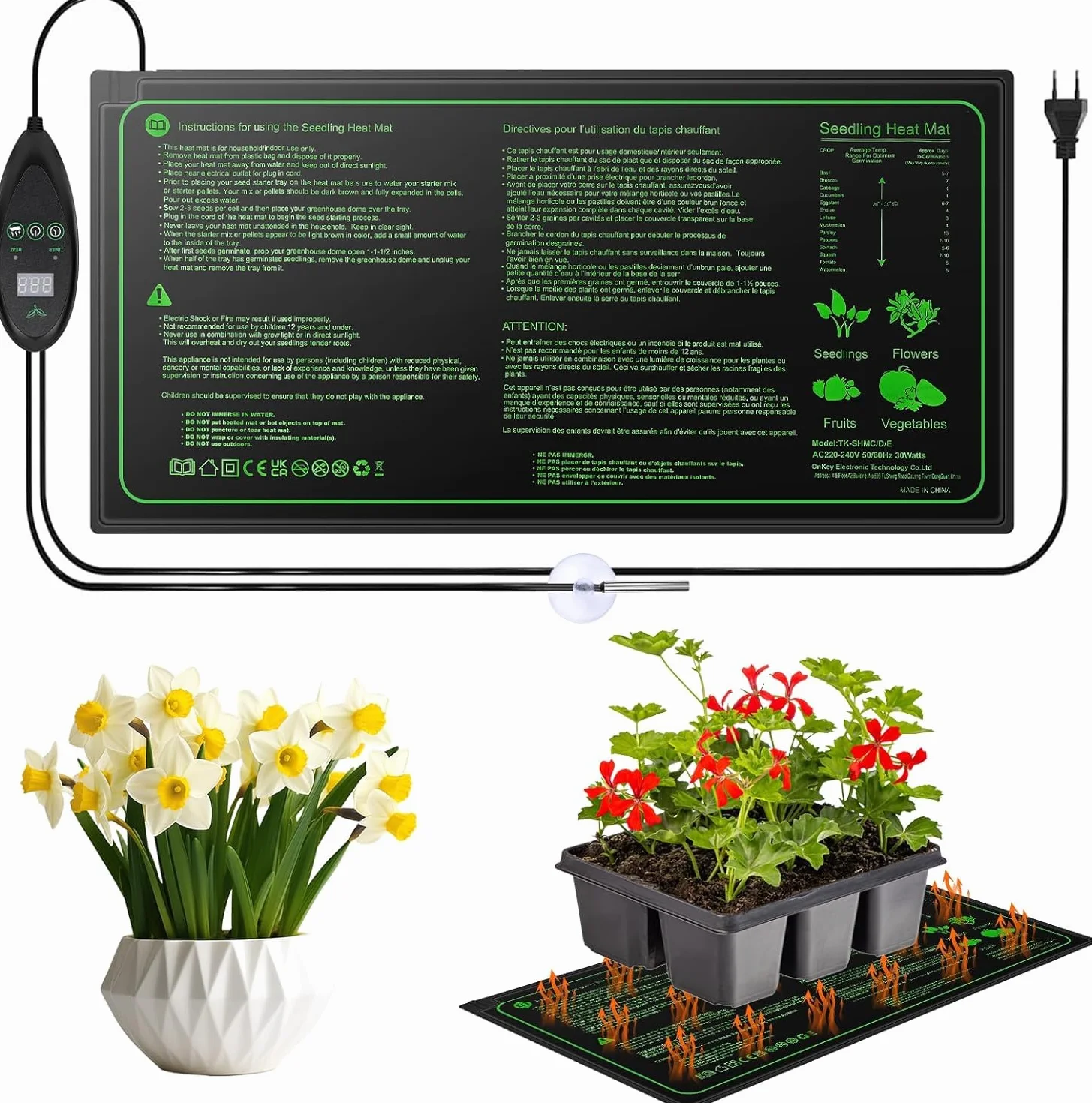 Tappeto Riscaldante, Tappetino Riscaldante con Termostato, Tappeto Riscaldante Impermeabile e Durevole Temperatura Regolabile, per la germinazione dei Semi, 20 x 10 in 30 W