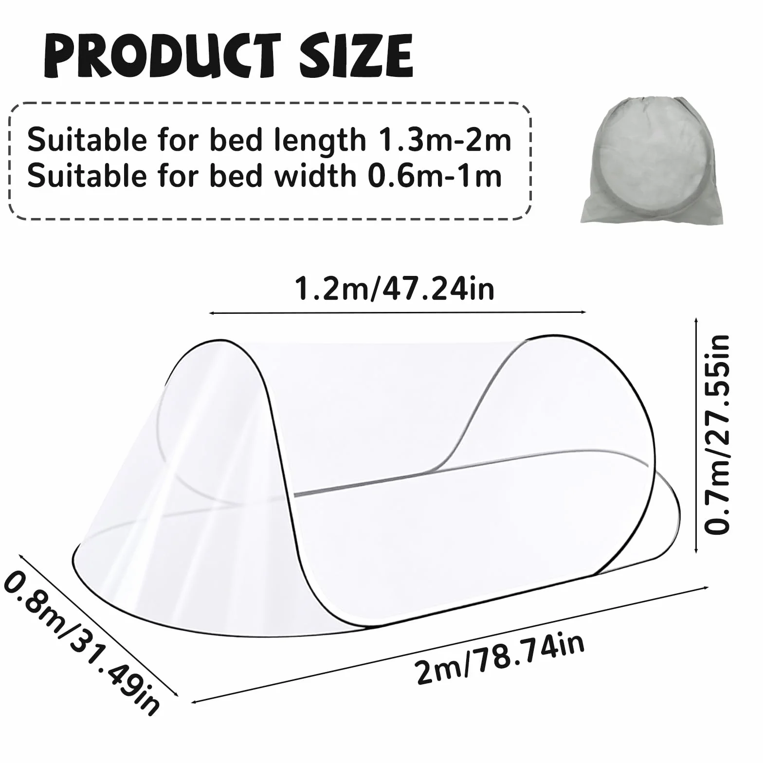 Zanzariera Pieghevole Pop Up - 200 x 80 x 56 cm, Portatile da Viaggio e Campeggio, Protezione Anti-Zanzara, Traspirante