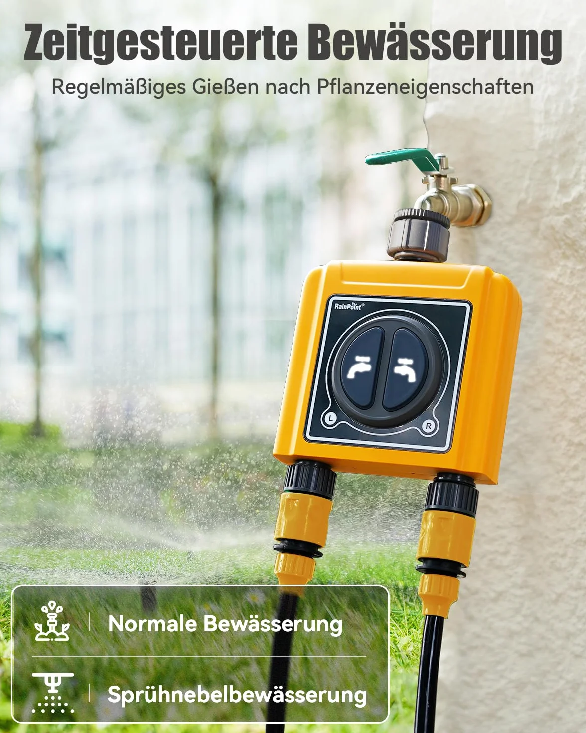 RAINPOINT Centralina Irrigazione WiFi 2 Vie, Timer Irrigazione Smart, Controllo App/Vocale/Manuale, Irrigazione Basata Sull'umidità del Terreno/Meteo, Irrigazione Automatica per Prato/Giardino/Serra