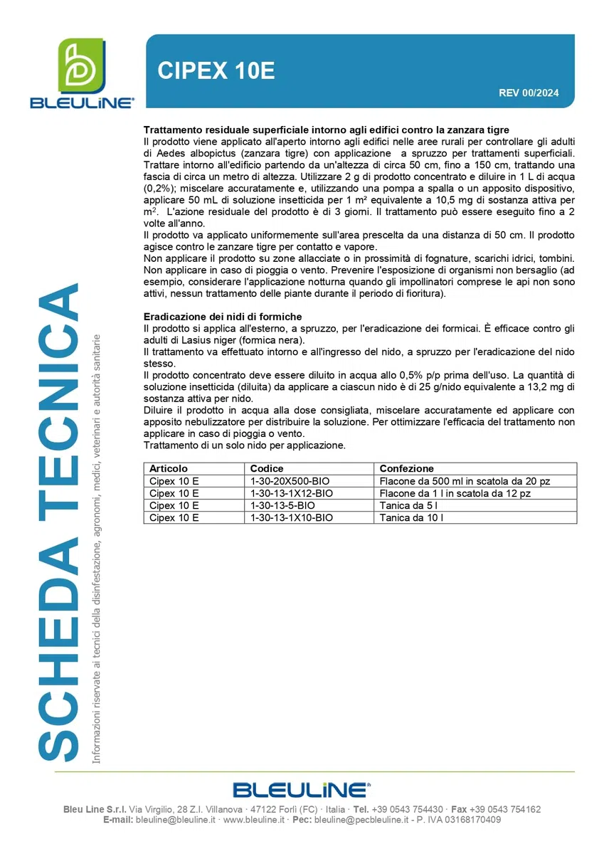 CIPEX 10E Insetticida Adulticida Liquido a Base di Cipermetrina 1 LT – Contro Insetti Volanti e Striscianti, Zanzare e Zanzara Tigre