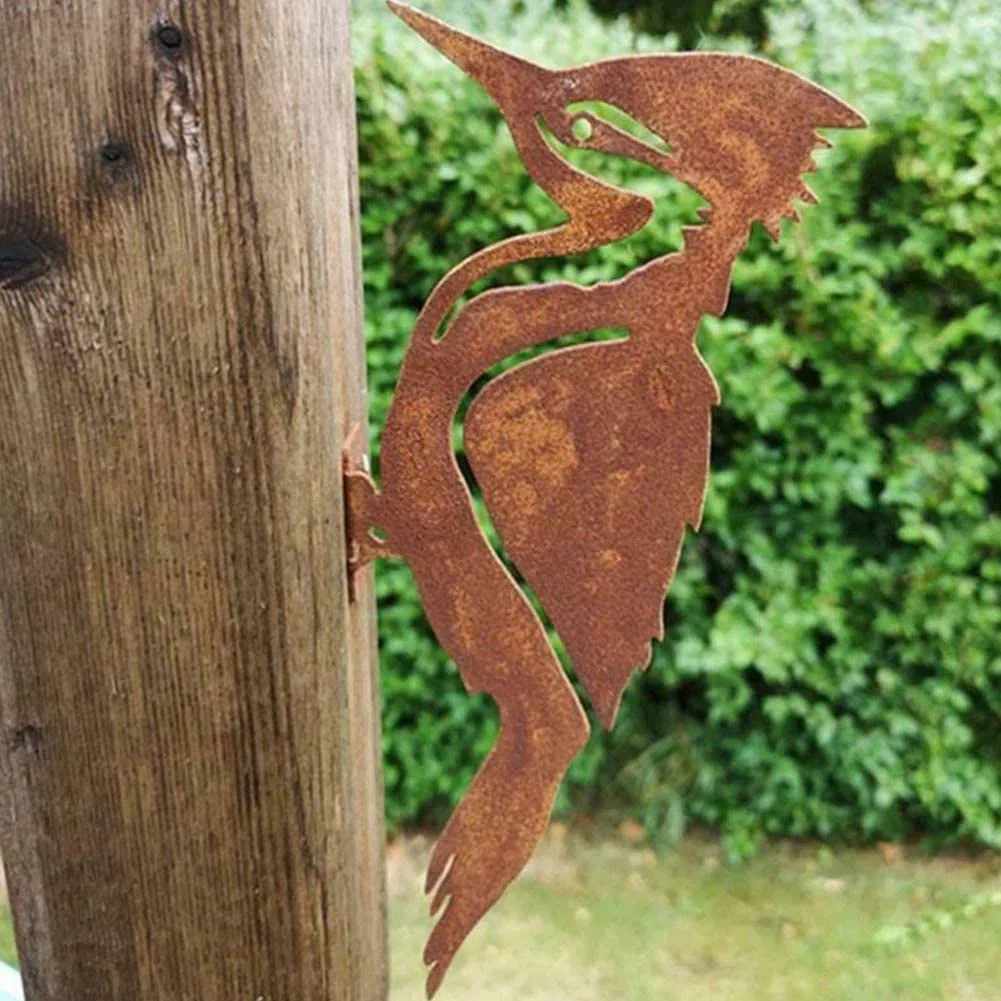 Rusty Metallo Uccello Silhouette Decorazione Giardino Picchio Uccello Ruggine Ferro Battuto Scultura Arte Outdoor Giardino Paese Giardino Giardino Recinzione Albero Decorazione
