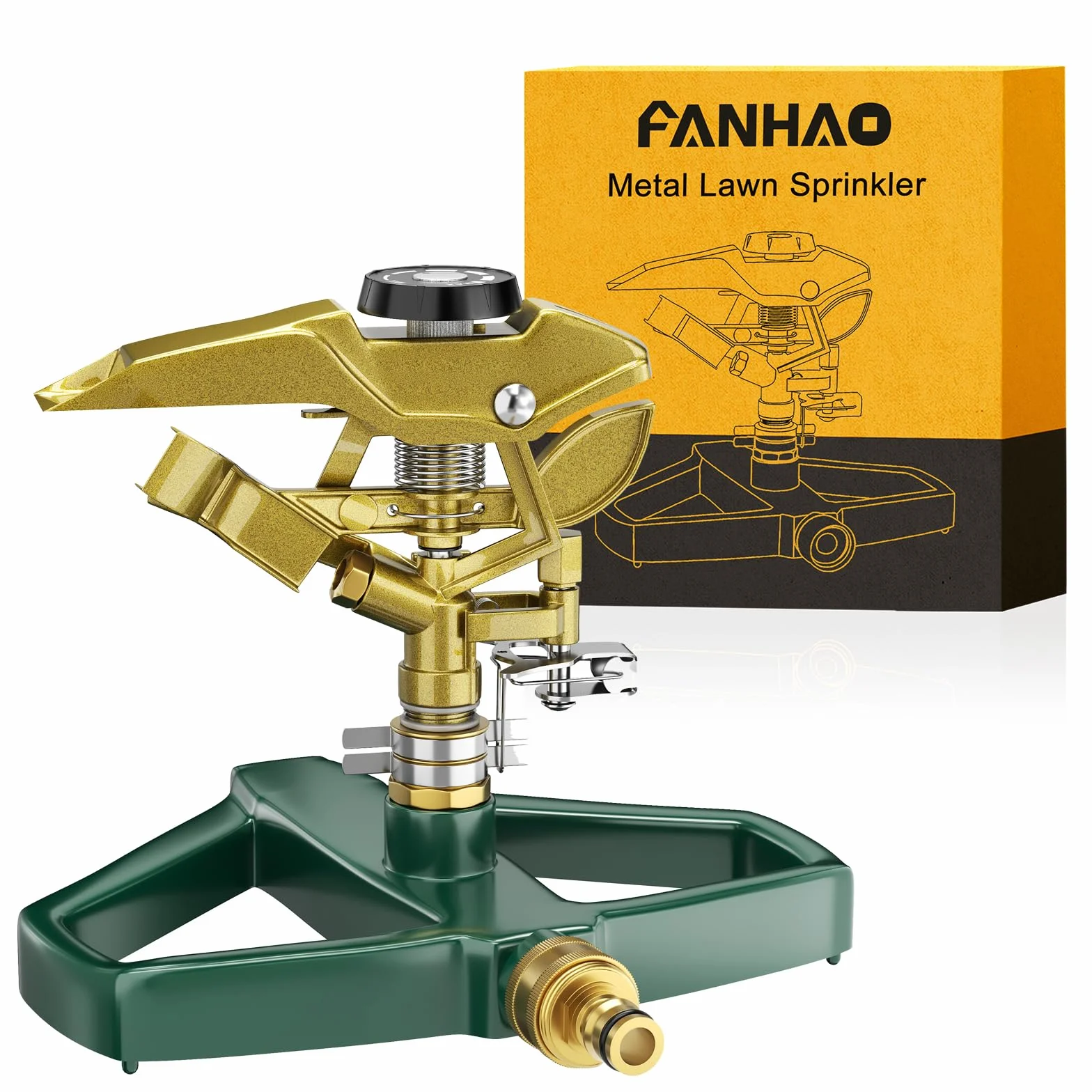 FANHAO Irrigatore a Pulsazione per Impieghi Gravosi, Irrigatore con Base in Metallo per Irrigare Aree fino a 540 m², Copertura di un'ampia Area a 360 Gradi, Metallo Solido