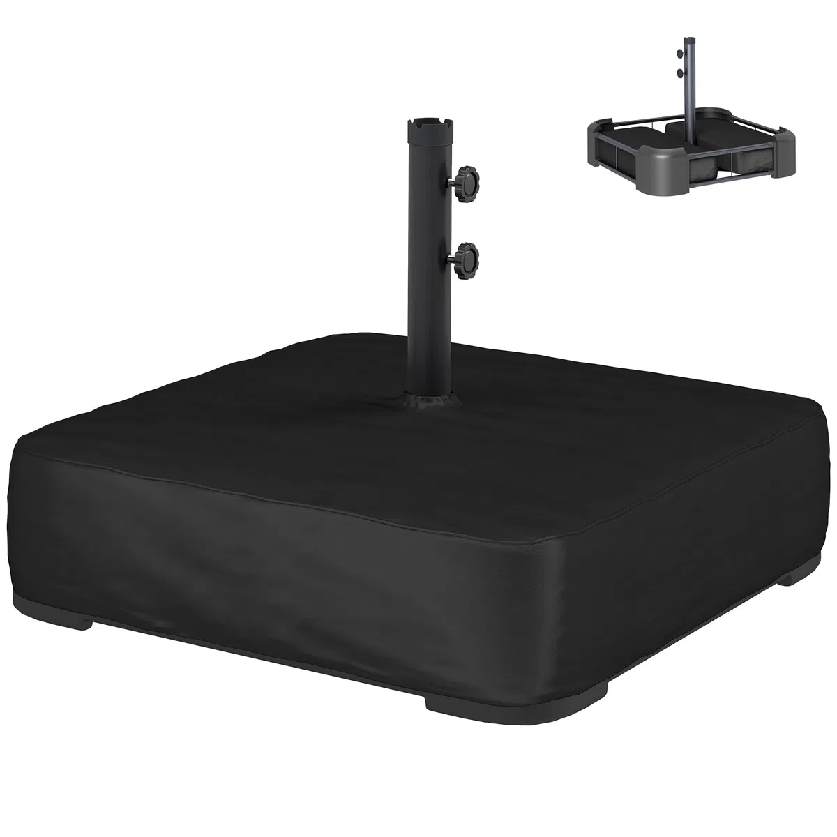 Outsunny Base per Ombrellone Riempibile con Sabbia 80 kg in HDPE Nero | Sabbia Bagnata 90 kg, Basamento per Ombrellone da Giardino, per Pali da Ø48 mm