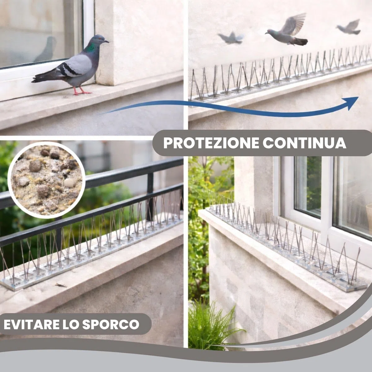 PLANTAWA Dissuasori Piccioni 25 cm Pack 12 – Spuntoni Anti Piccioni per Balcone, Davanzali e Ringhiere, Protezione Anti Uccelli per Esterno