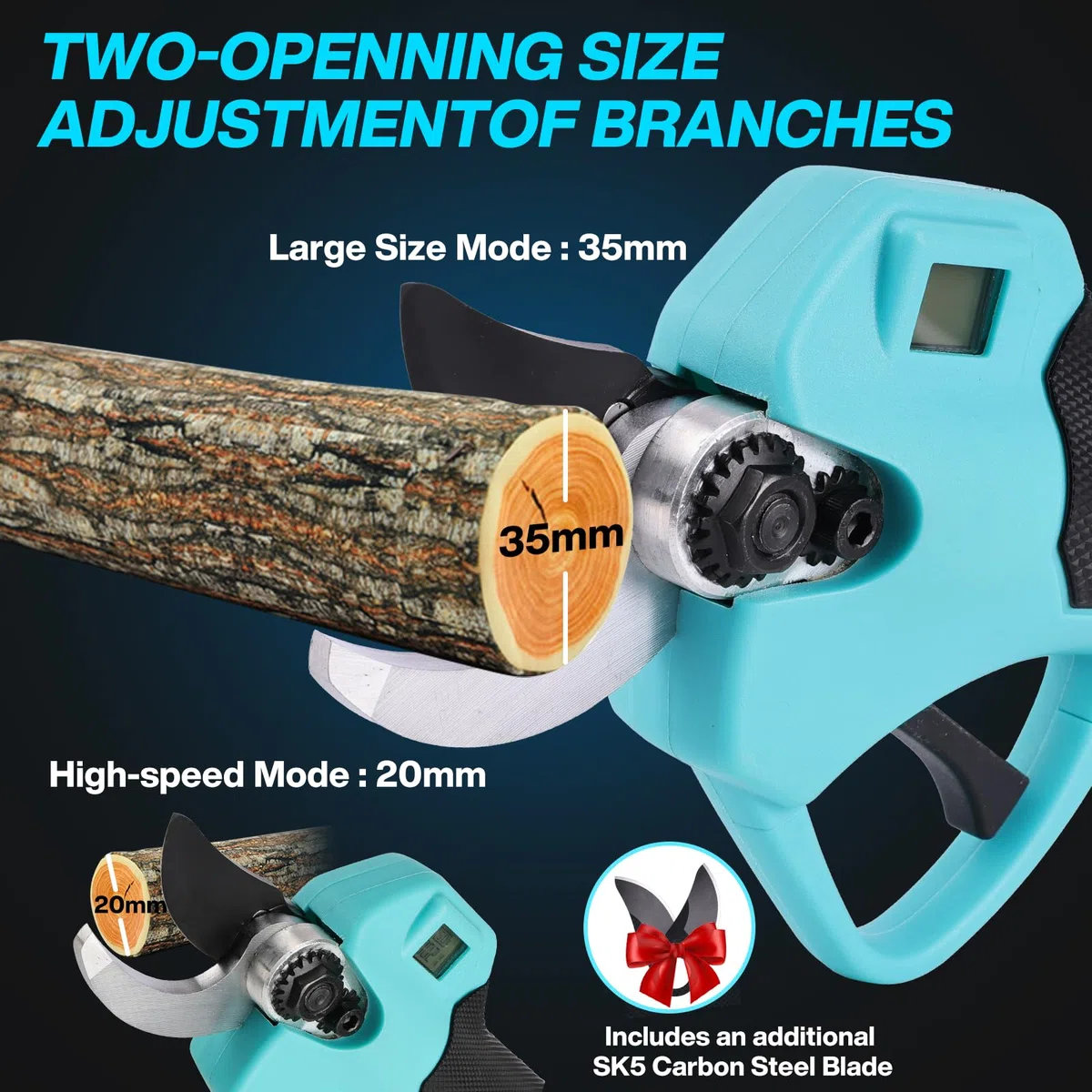 Forbici Potatura a Batteria: Cesoie a Batteria per Potatura con Regolabile 35mm con 2 Batterie 2000mAh, Display LED, Forbice potatura a Batteria per Potatura Giardino, Olivo Electric Pruning Shears