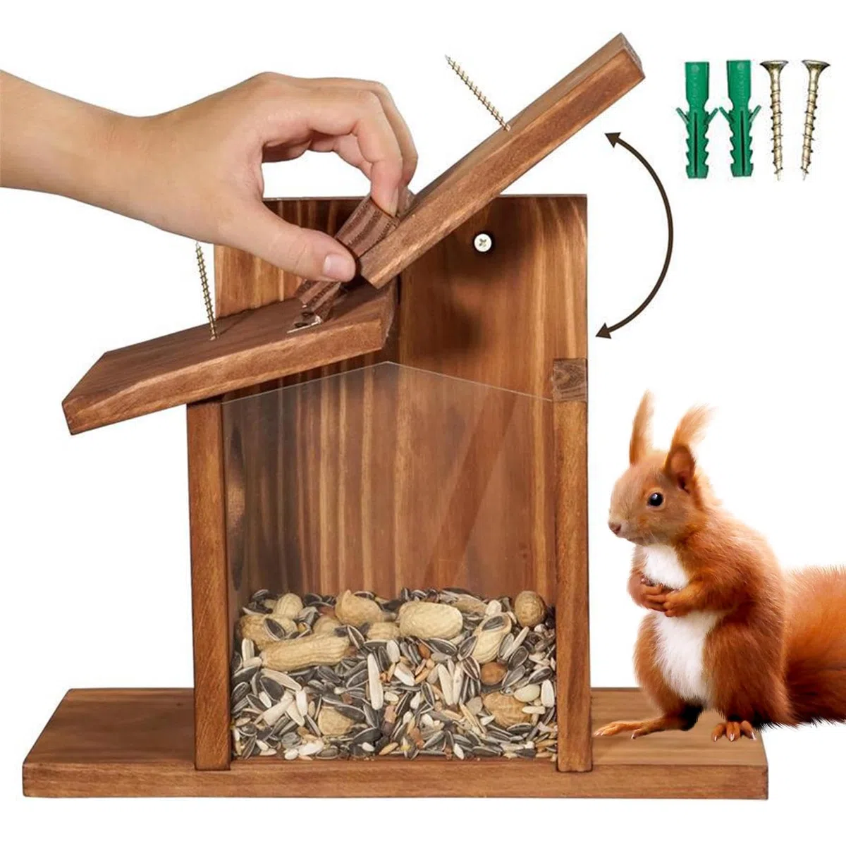 Casetta per Scoiattoli - Casetta Di Alimentazione In Legno | per Scoiattoli | Per Prato Albero Giardino Recinto Muro Esterno Cortile