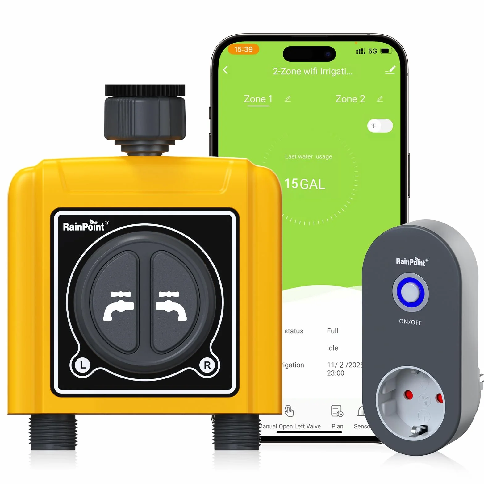 RAINPOINT Centralina Irrigazione WiFi 2 Vie, Timer Irrigazione Smart, Controllo App/Vocale/Manuale, Irrigazione Basata Sull'umidità del Terreno/Meteo, Irrigazione Automatica per Prato/Giardino/Serra