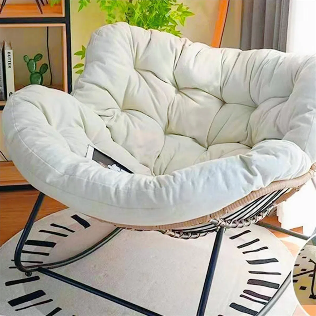 Papasan - Sedie a dondolo per adulti, 103,9 cm, oversize in rattan, struttura in metallo, supporto grande, per esterni e patio moderno (bianco)