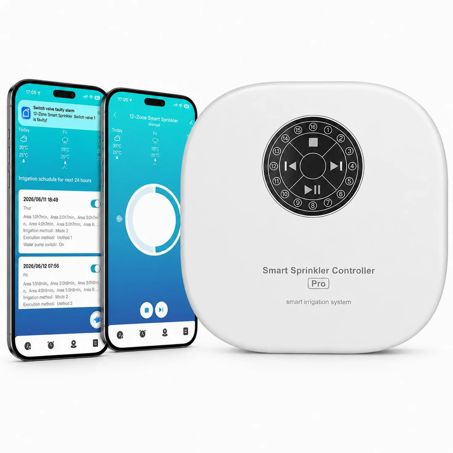 Computer di irrigazione intelligente Wi-Fi, 12 zone, controllo dell'irrigatore controllato tramite app, per giardino e prato, regolazione automatica del meteo, salto del sensore di pioggia, facile