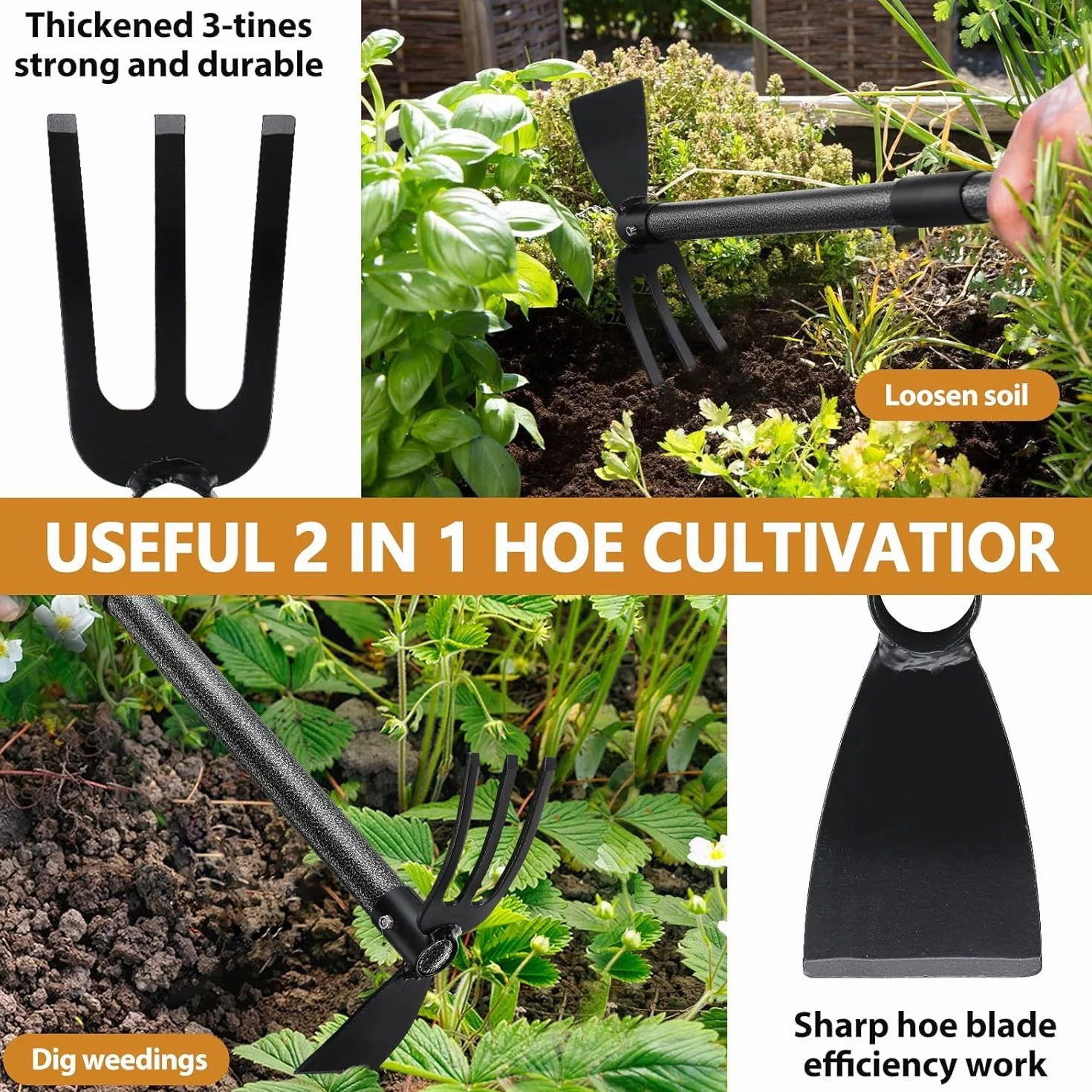 Zappa da giardino 76 cm 2 in 1 Binette Trident Strumento da giardino con manico lungo regolabile, multifunzionale zappa per giardinaggio, piantagione di erbacce allentamento del suolo