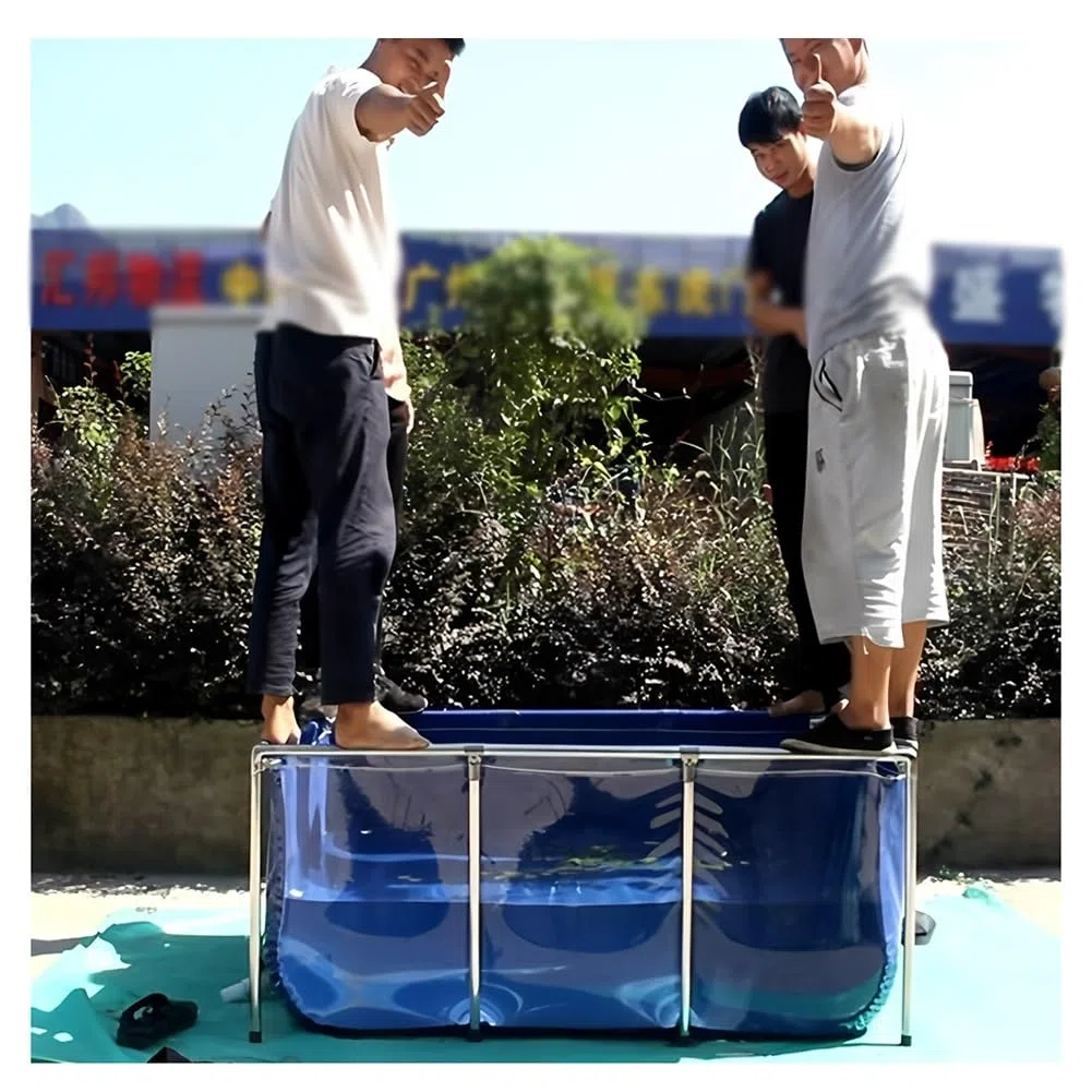 Grande laghetto rettangolare in tela di PVC con telaio in acciaio, resistente piscina fuori terra con finestra di visualizzazione trasparente, serbatoio dell'acqua pieghevole per giardino e uso