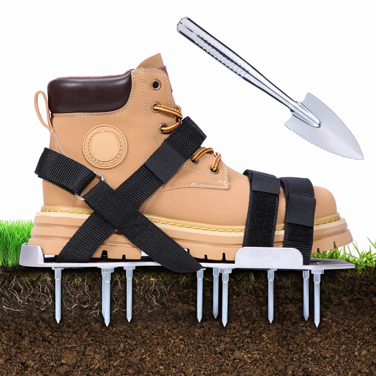 Ohuhu Arieggiatore Prato Scarpe Chiodate per areazione Prato e Giardino, Arieggiatore Scarpe, Scarificatore Arieggiatore Manuale, Sandalo Aeratore Scarpe da Prato per areazione Prato e Giardino