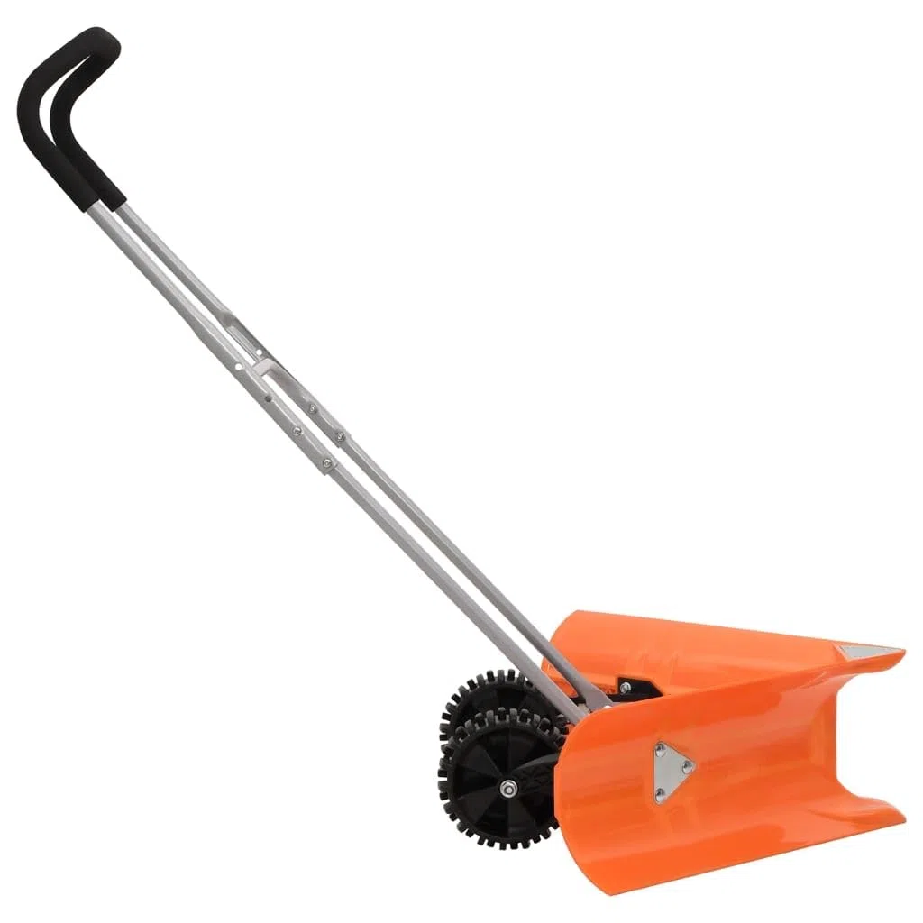 Pala da neve a doppio angolo manico estensibile in acciaio arancione pala con ruote antiscivolo, strumento per racchette, spinge neve