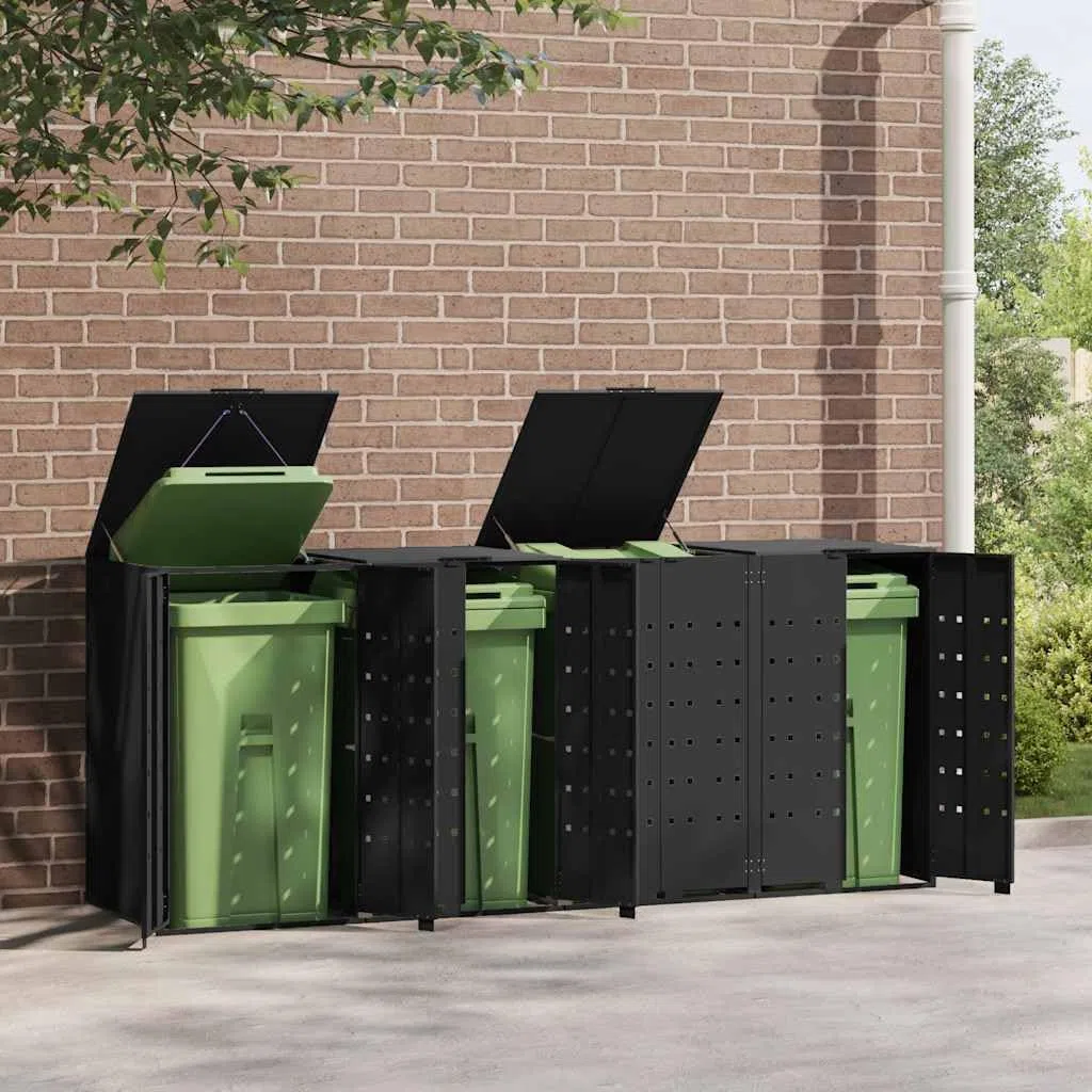 Casetta da giardino in acciaio per contenitori esterni, copre 4 bidoni, design durevole per un facile accesso e organizzazione