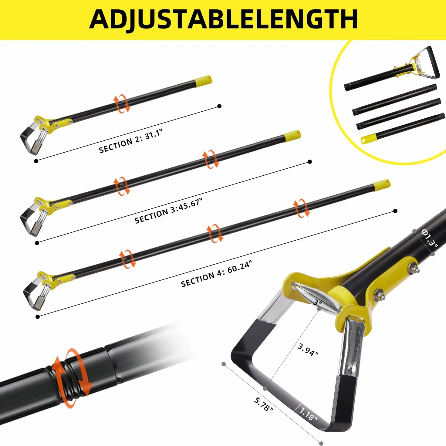 Zappetta da giardino 152CM Zappetta a staffa per piantare ortaggi Attrezzo da giardino agricolo Acciaio inossidabile Zappetta portatile - Zappetta con azione regolabile per diserbare