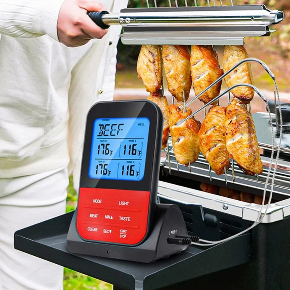 Termometro digitale a doppia sonda Indicatore di temperatura programmabile senza fili Termometro per barbecue da cucina impermeabile