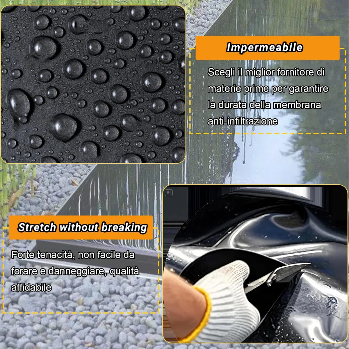Telo per laghetto in HDPE Resistente, Fodera Flessibile per laghetto da Giardino, 8 x 8 m, Membrana Impermeabile Durevole per fontane, cascate e Piscine