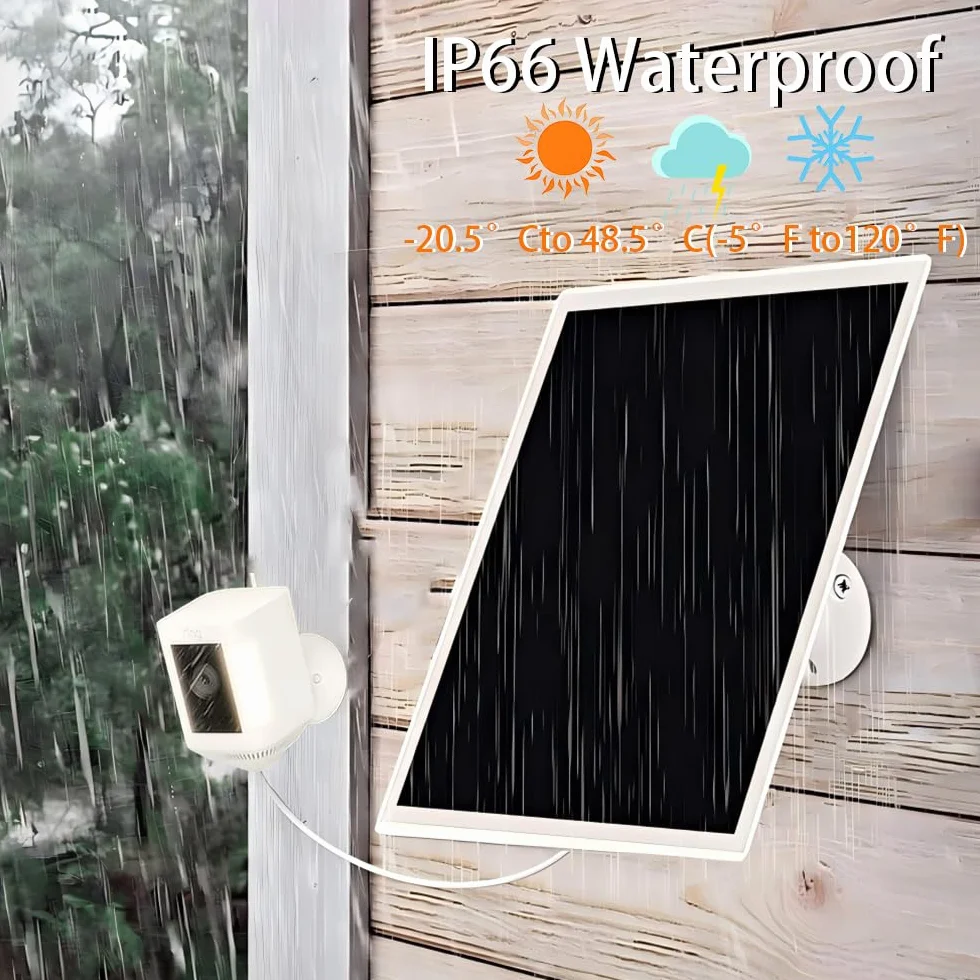 Caricabatterie per pannello solare da 10W/5V,con due connettori DC3.5x1,35 e USB-C, cavo di ricarica da 9,8Ft,compatibile con Ring Spotlight Cam Plus/Pro,batteria Stick Up Cam 2nd/3rd Generation