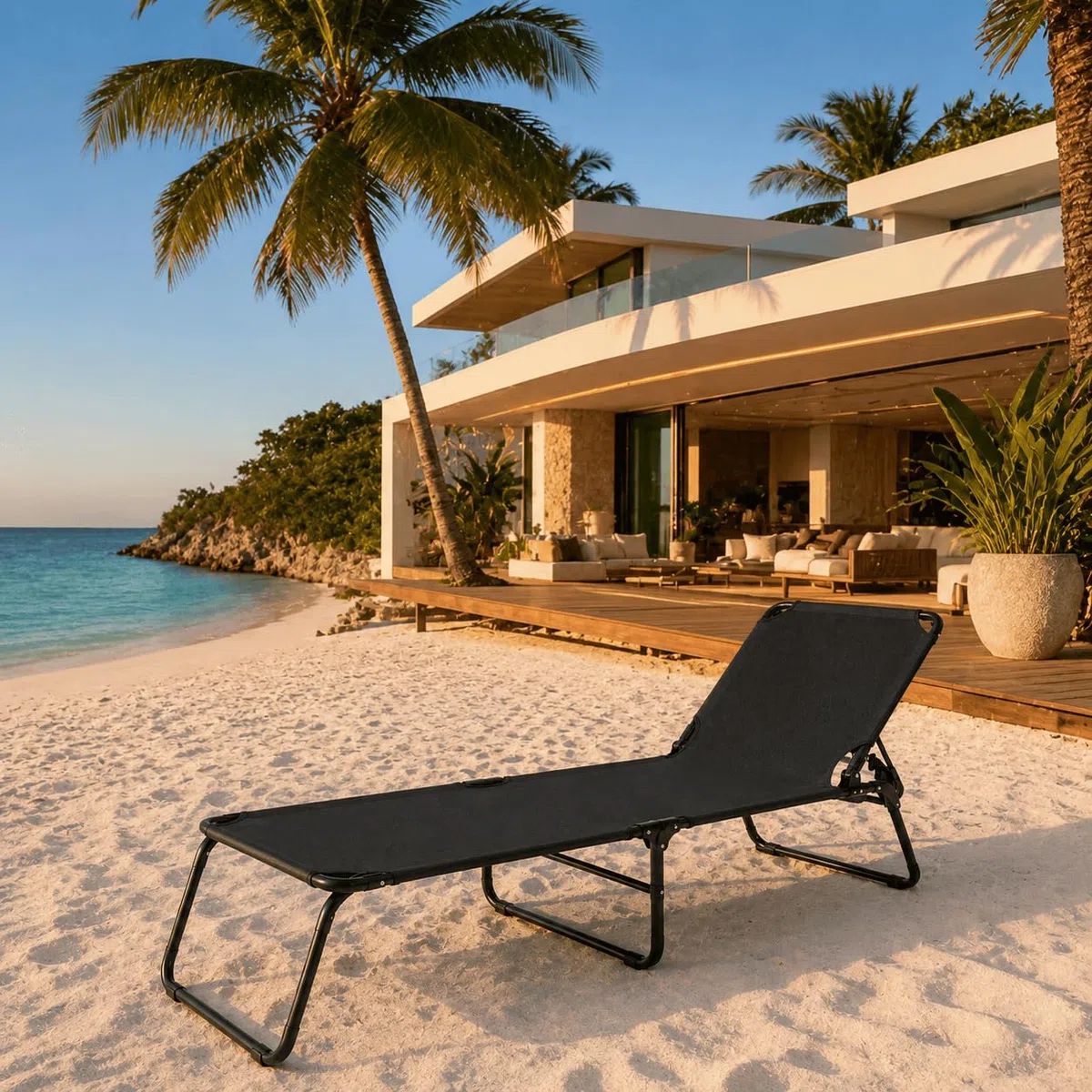 Lettino Pieghevole Prendisole Senza Tettuccio Parasole Schienale Reclinabile Regolabile Struttura In Metallo Nero Sedia Sdraio Per Spiaggia Mare Giardino Piscina 187 x 53 x 24 Cm Nero