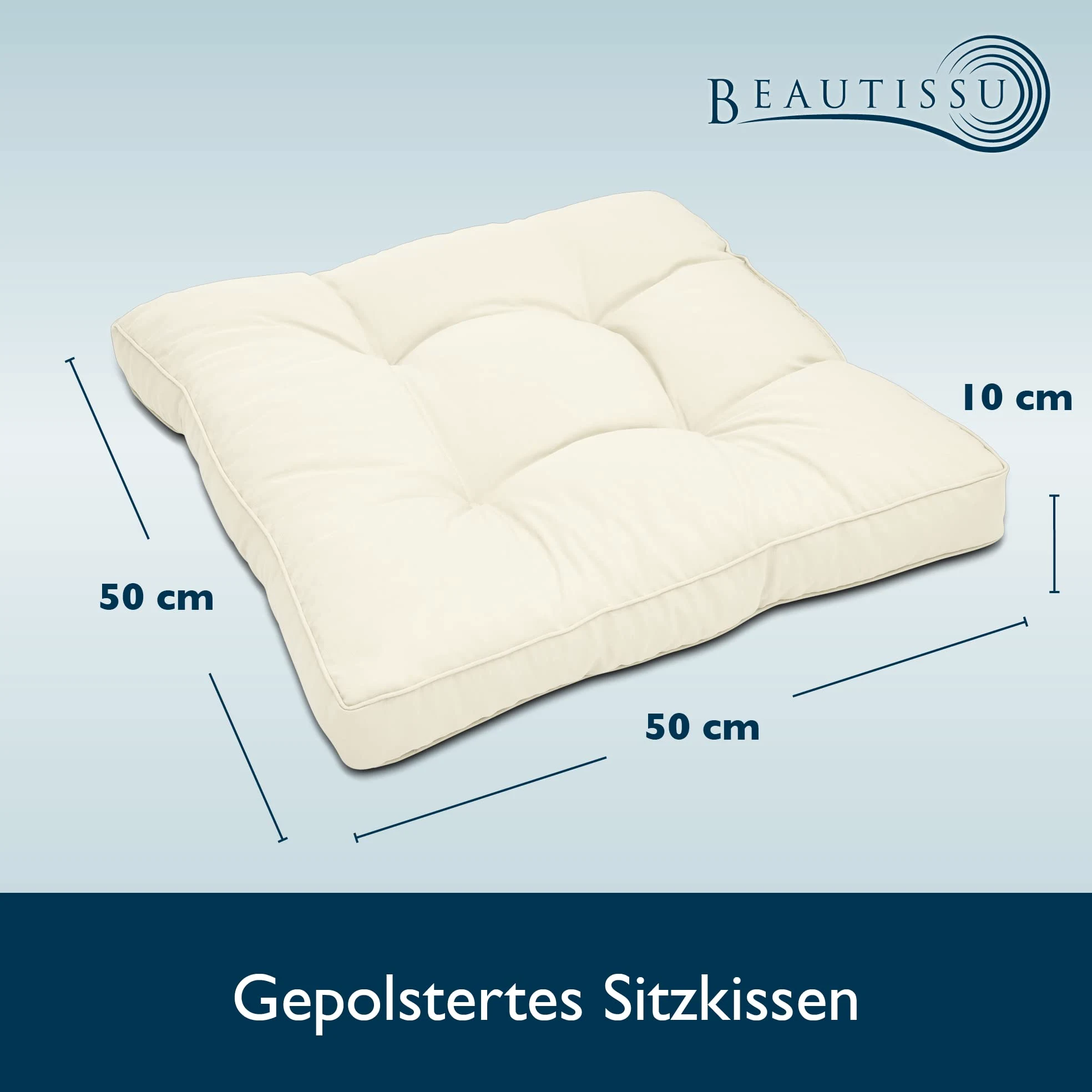 Beautissu Set di Lounge Cuscini per Sedie da Esterno Seduta 50x50 cm & Cuscino Schienale 50x40 cm – Comoda Seduta per Mobili e Arredamento Cuscini Sedie da Giardino Rattan – Natura
