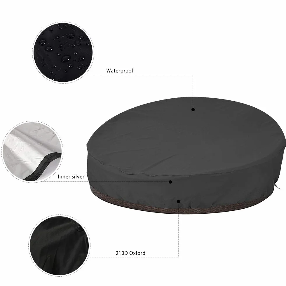 Keyohome Fodera protettiva per divano letto rotondo, impermeabile, copertura per divano letto in Oxford 210D, resistente e durevole, copertura di protezione per salotto da giardino,
