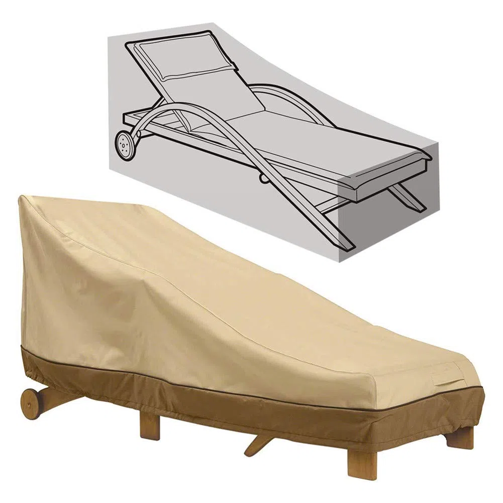 Copertura impermeabile per lettino prendisole da giardino, antivento, anti UV, protezione per mobili da giardino in rattan, 208 x 76 x (41-79) cm (marrone e beige)