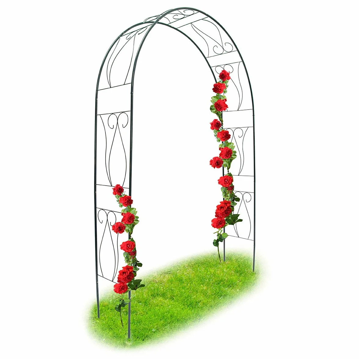 Relaxdays Arco per Rose Rampicanti, HLP 233x153x39 cm, Decorazione Giardino, Sostegno per Piante in Metallo, Verde Scuro