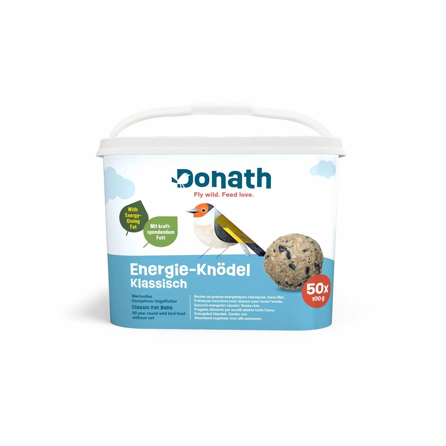 Donath gnocco energetico classico per cince - senza rete - 100g l’uno - con grasso energizzante - cibo per uccelli selvatici adatto tutto l’anno - dalla nostra manifattura nel sud della Germania
