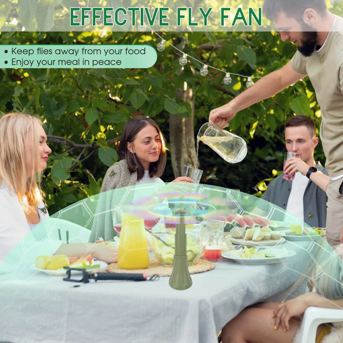 Antimosche da Tavolo Ventilatore per Allontanare le Mosche, Retrattili Ventilatore Deterrente per Mosche per Uso Interno ed Esterno per Picnic, Ristoranti e Barbecue (2, Verde)