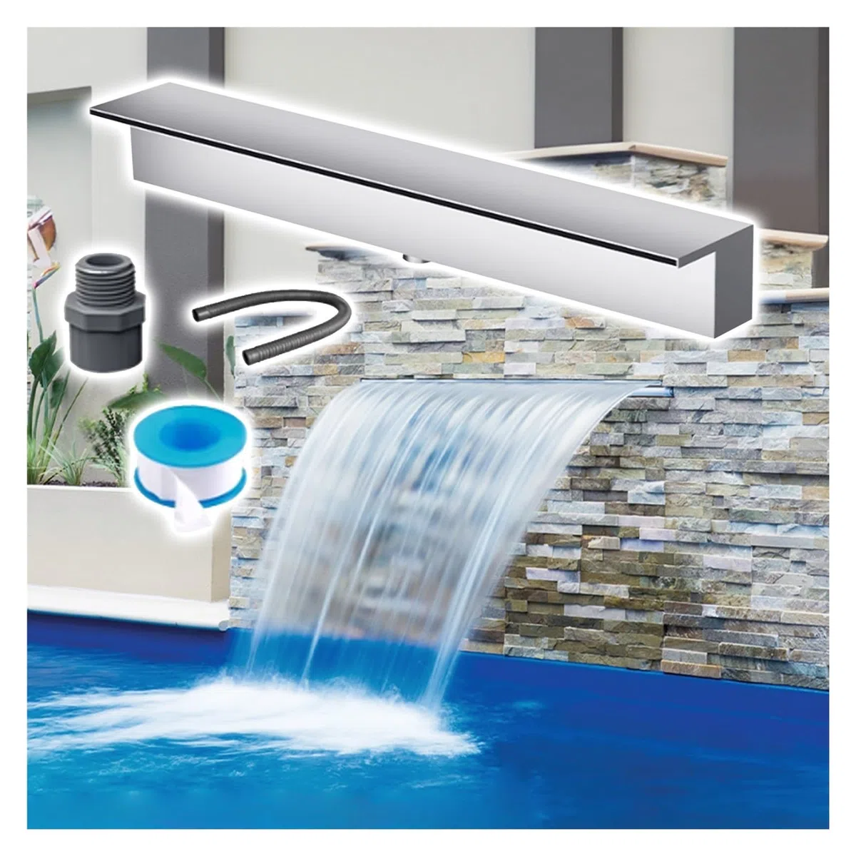 Scatola di scarico a cascata in acciaio inox di grado commerciale con montaggio a F, kit fontana per esterni, patio, cortili, stagni Koi e decorazione da giardino - Caratteristiche dell'acqua