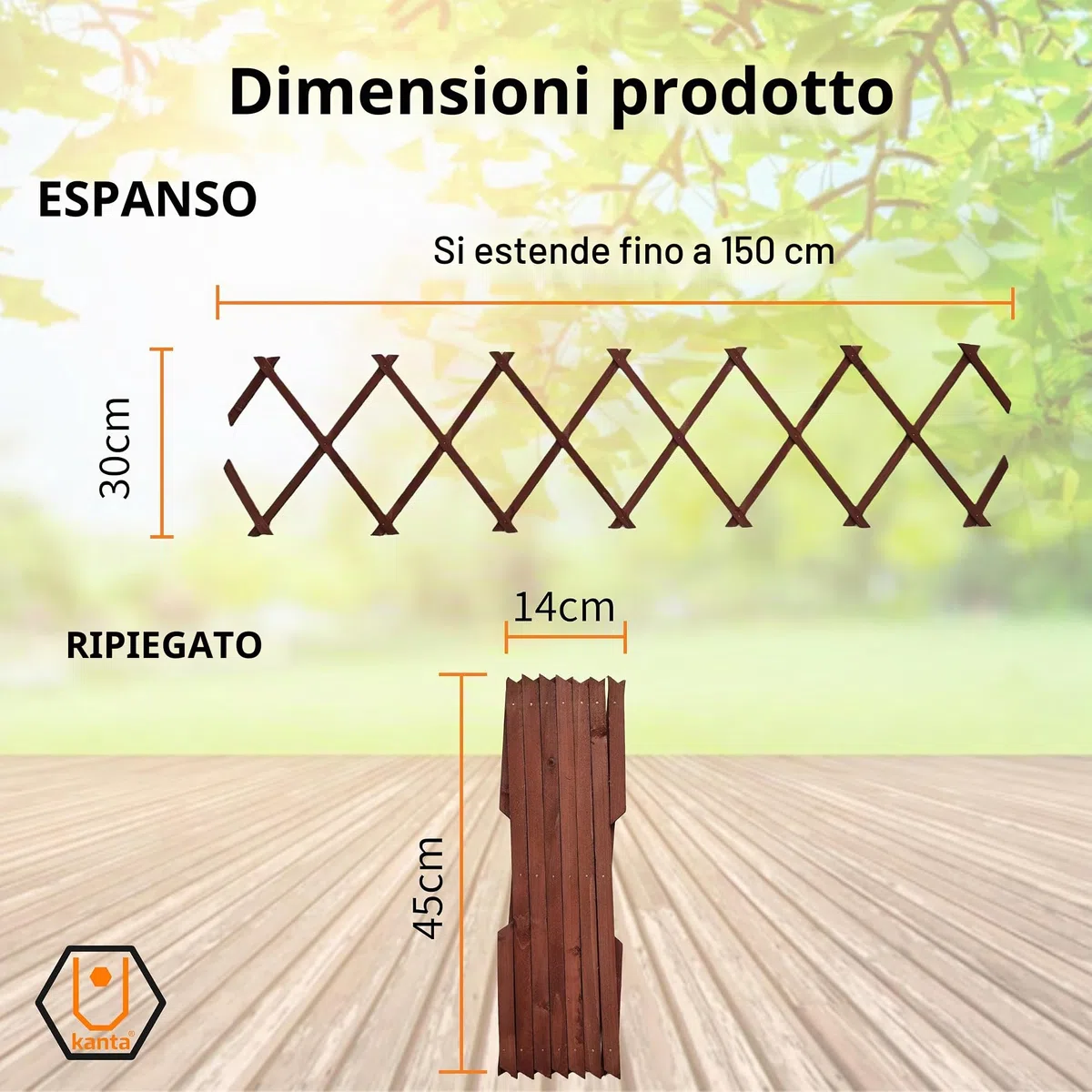 3 graticci espandibili da giardino in legno color marrone scuro, ogni pezzo si espande fino a 150 x 30 cm