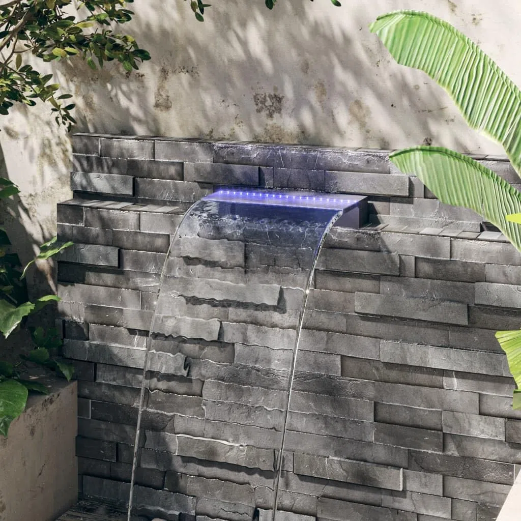 Elemento cascata con LED RGB Acrilico 45 cm per giardino stagno e terrazza, telecomando incluso, durevole, moderno gioco d'acqua per balcone interno esterno relax