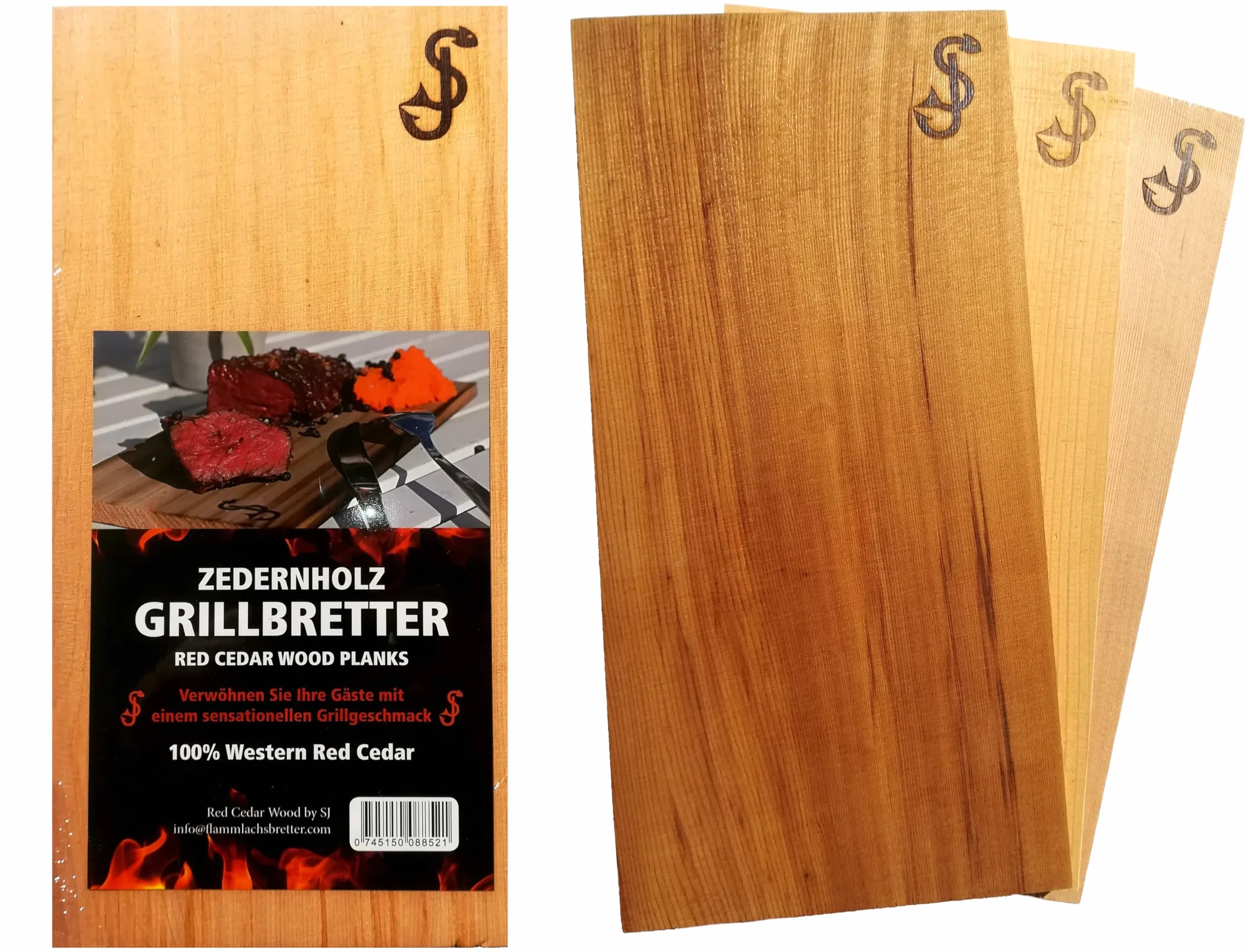 Legno di cedro Rosso di SJ. Tavole da affumicatura SJ realizzate in Puro Legno di cedro. Set di 3 taglieri in cedro Rosso per Grigliare. Legno aromatico Naturale al 100%. Taglieri affumicatori/Grill