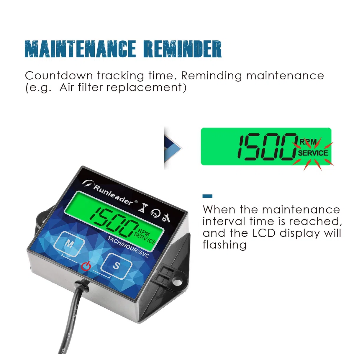 Runleader RL-HM011G Contach Ore & Tachimetro Digitale, Promemoria Manutenzione, per Rasaerba, Trattore, Generatore, ATV