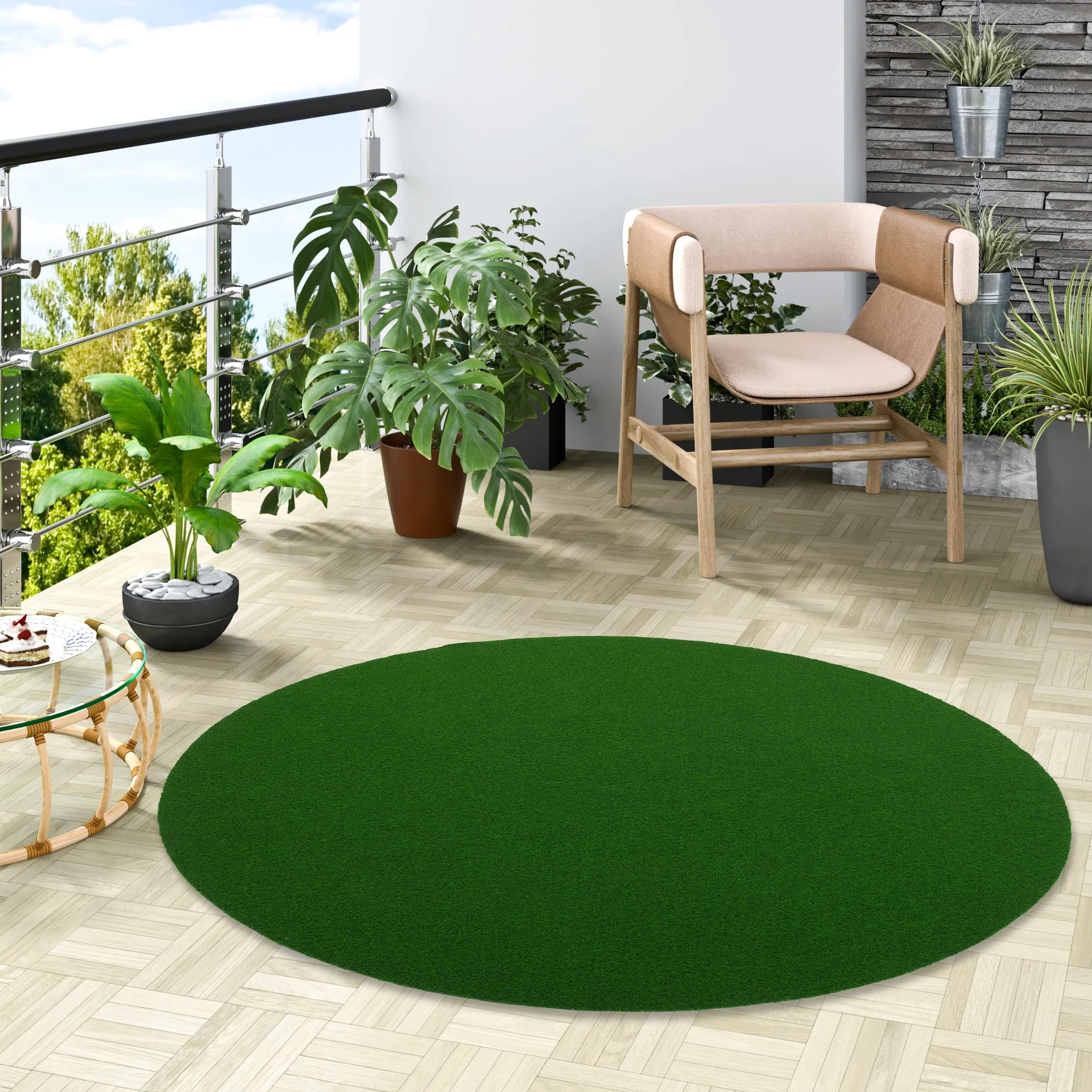 Snapstyle Kingston - Tappeto in Erba Artificiale - per Giardino, Terrazza, Balcone - Verde - Rotondo - 3 Dimensioni