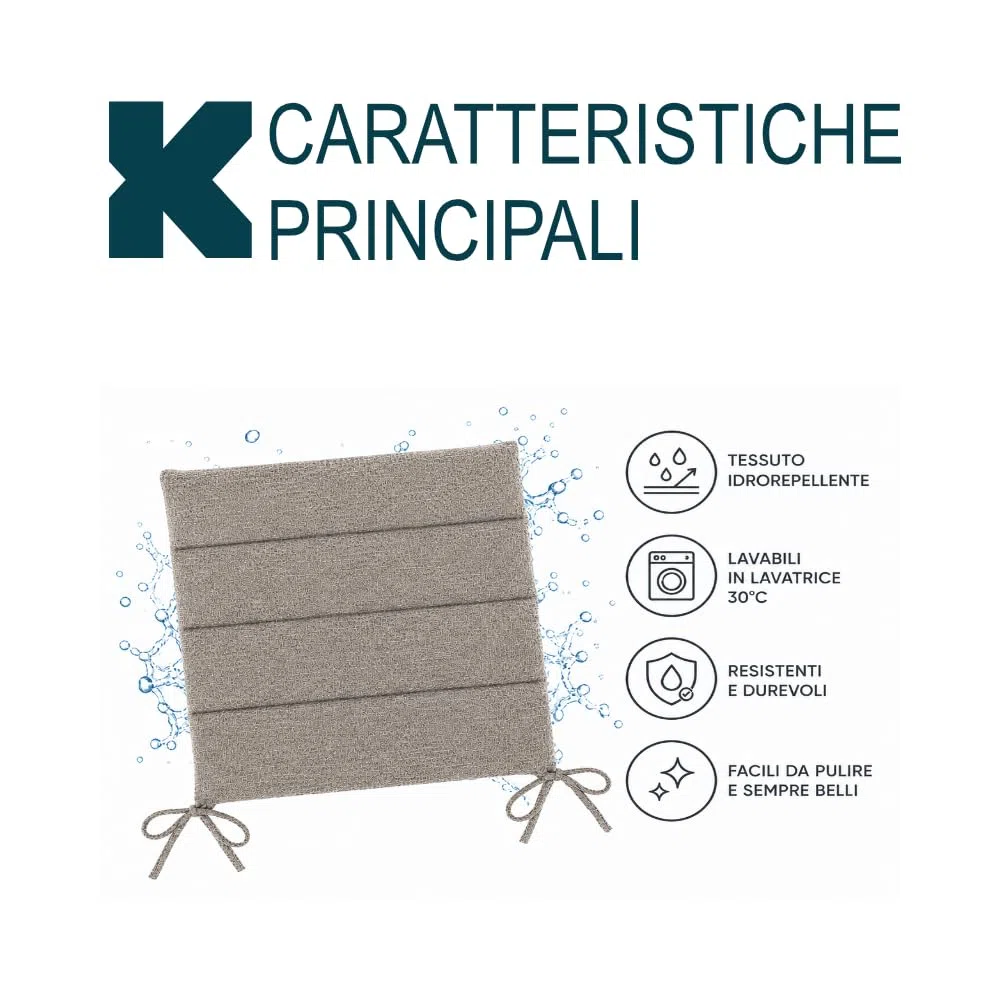 Set 4 Cuscini Seduta Brezza Bianco 45x45 cm con Lacci per Poltrone da Esterno, Lavabili e in Tessuto Idrorepellente