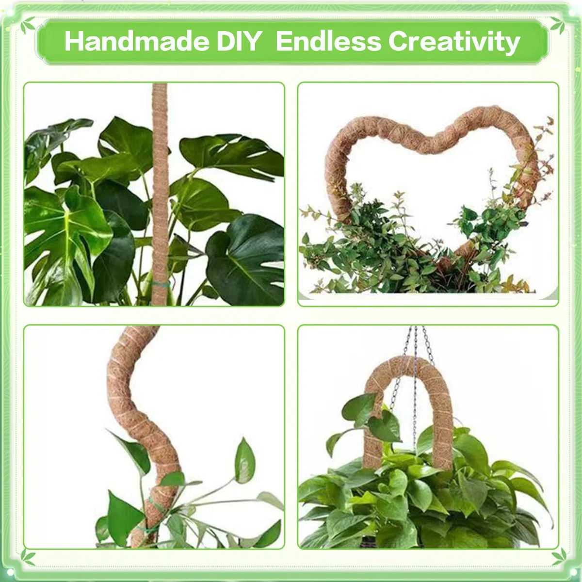 2 Pezzi bastone per piante rampicanti 120 cm lessibile supporto monstera con accessori Fibra di cocco sostegno per piante Per piante da interno