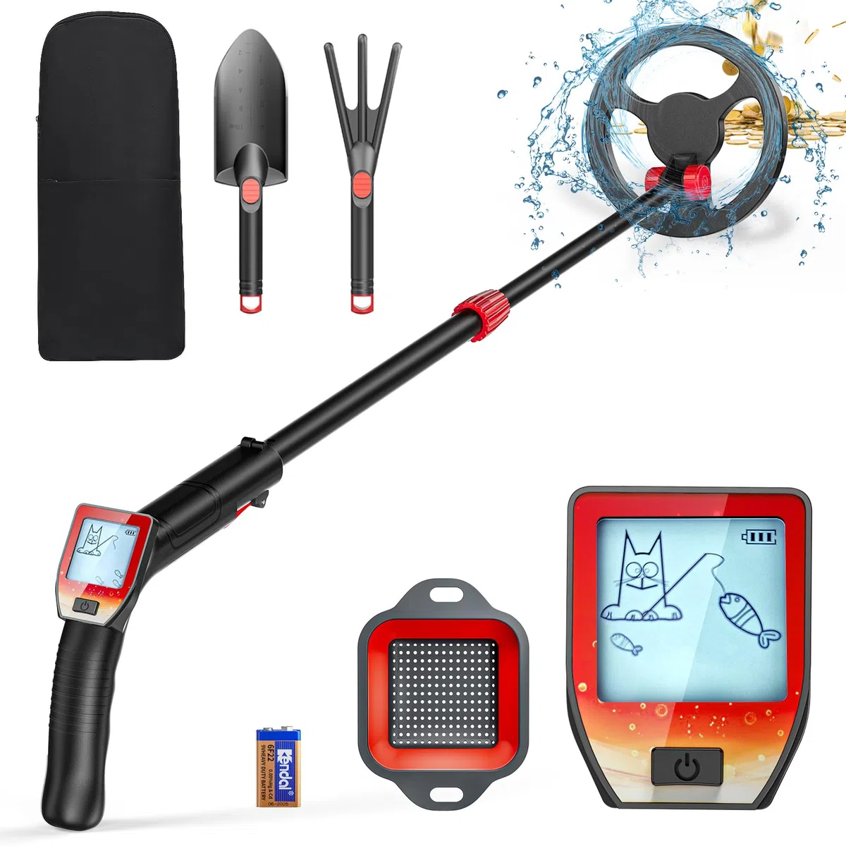 Metal Detector per Bambini, Metaldetector con Display LCD, Metal Detector Leggero ad Alta Precisione con Bobina di Ricerca Impermeabile Pala Rastrello e Setaccio e Borsa per l'oro