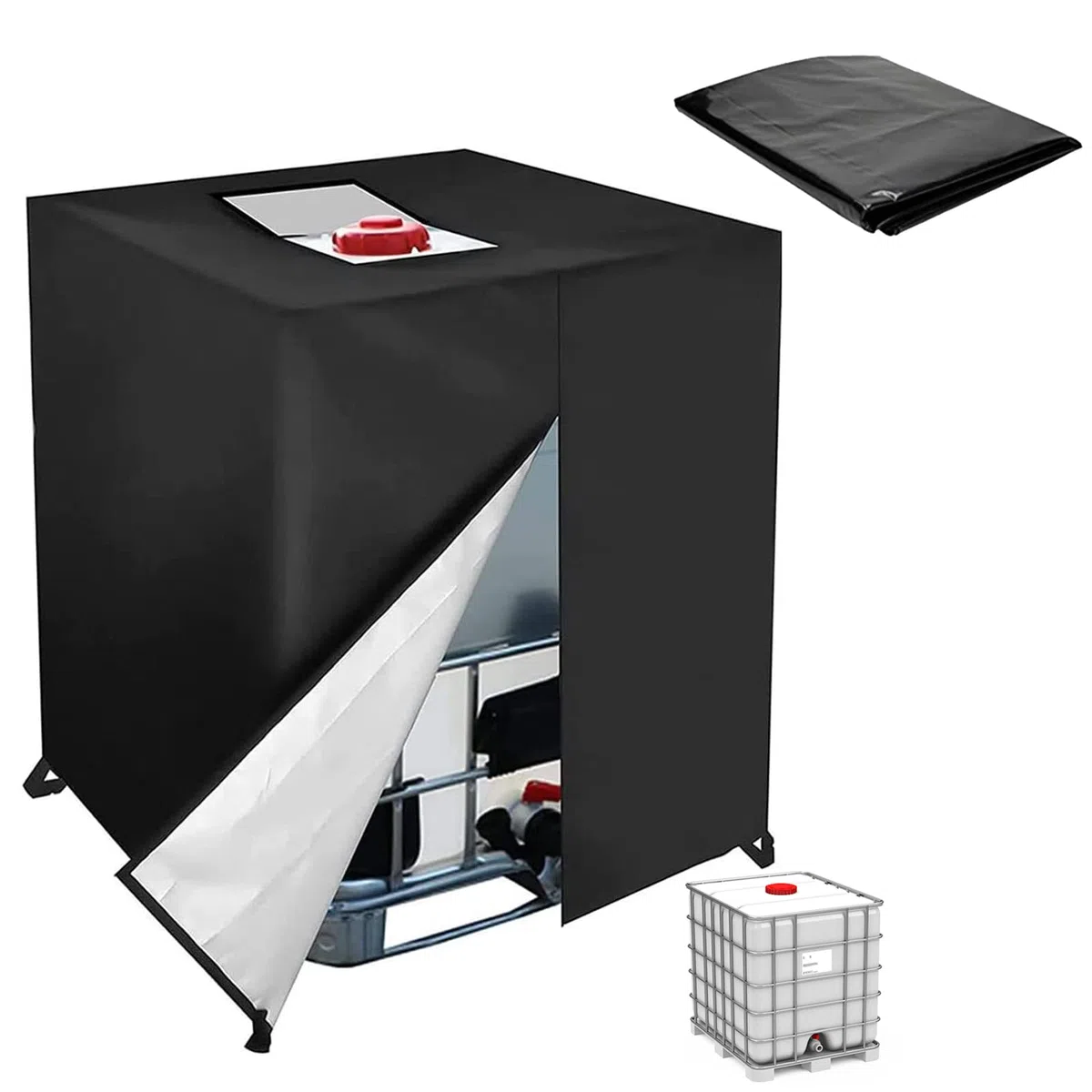 Copertura per Serbatoio IBC 1000L, Telo Protettivo UV Oxford 210D Impermeabile e Antipolvere per Serbatoio Acqua piovana, antistrappo, 120x100x116cm, Copri Contenitore Esterno
