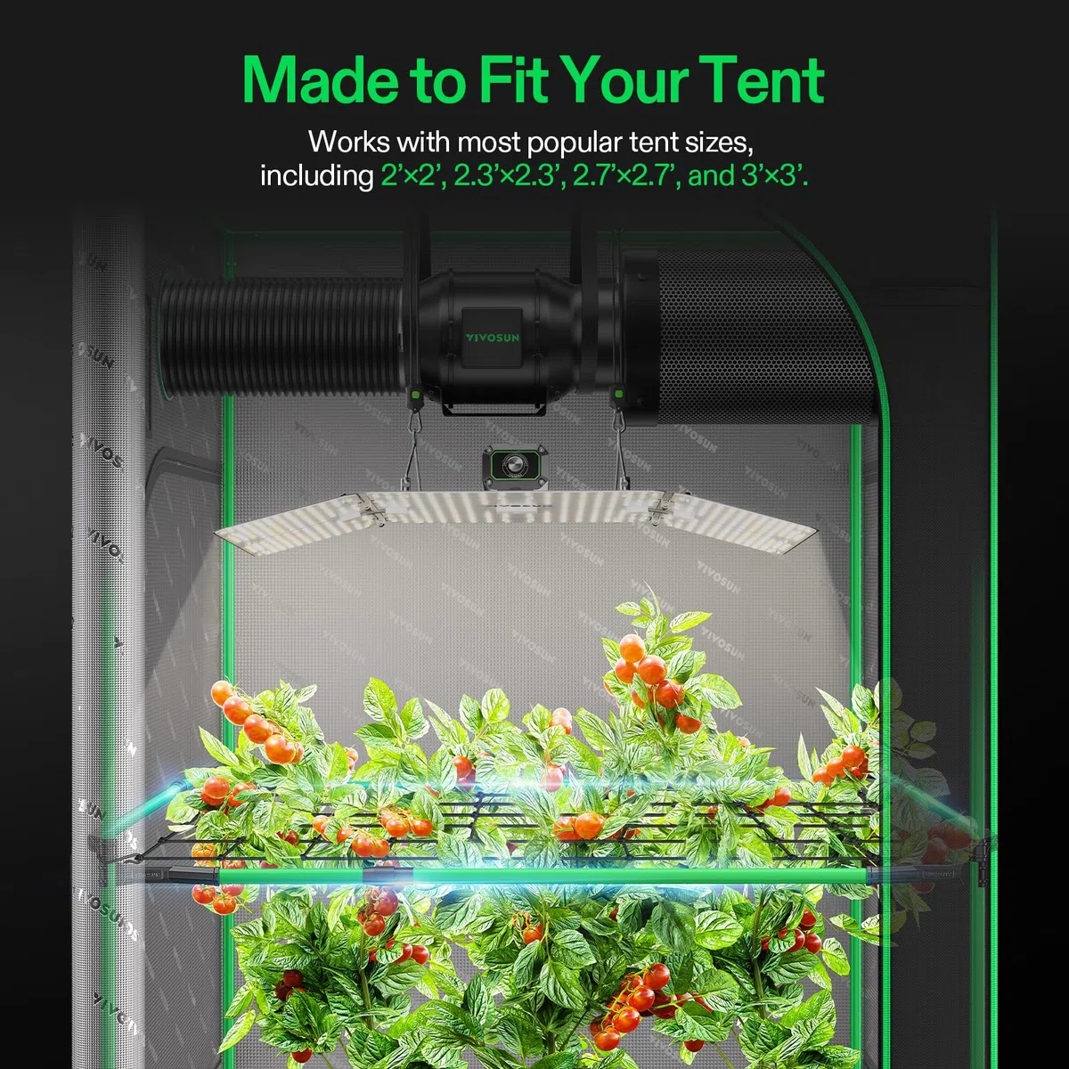 VIVOSUN Grow Tent High CFM, gamma di pali verdi da 61 a 91,4 cm, adatta per tende da coltivazione da 61 x 6 cm, 3 x 3 cm, 2,7 x 2,7 cm, confezione da 4 (tipo B)