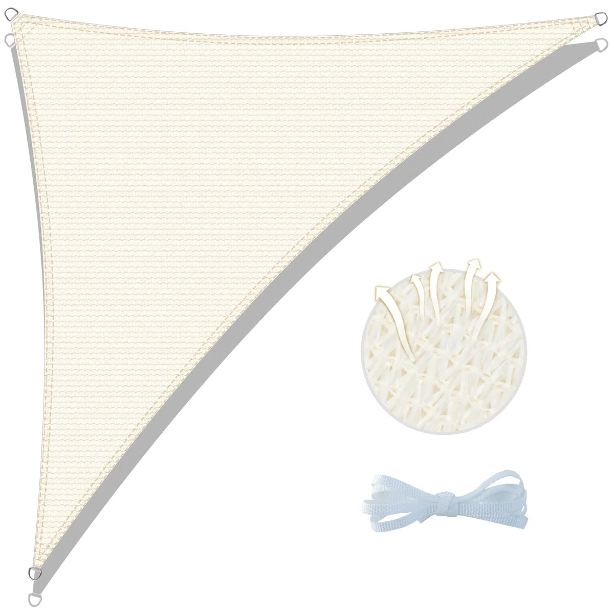 Cool Area Tenda a Vela Triangolare 5x5x7m Traspirante HDPE Vela ombreggiante Protezione Raggi UV parasole per Giardino Esterno Terrazza-Crema